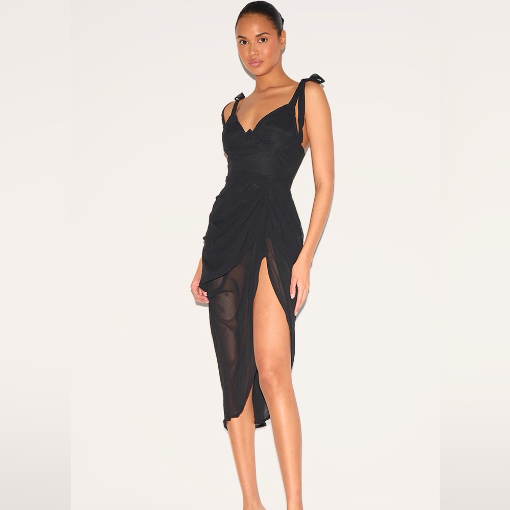PLT Black draped midi dress Brand new size 6